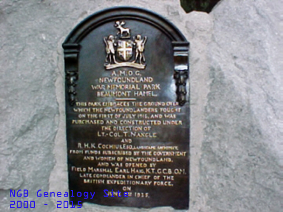 Royal Newfoundland Regiment Dedication Plaque